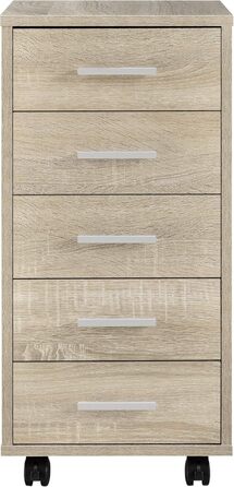 Пересувний контейнер з 5 шухлядами en.casa, для офісу, дуб сонома, 63x33x38 см