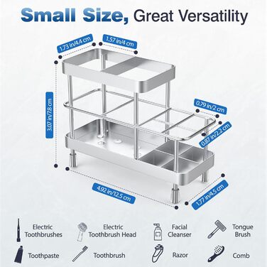 Тримач для зубних щіток Luxspire, нержавіюча сталь, електричний, настінний без свердління, з дренажними отворами для органайзера пасти, 6 відділень (матова срібляста)