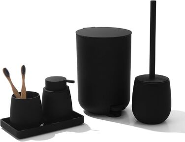 Набір для ванної кімнати AJEUNGAIN, сірий, сучасний, 5 предметів: відро для сміття, тримач для туалетного паперу, диспенсер для мила, стакан для зубних щіток, піднос