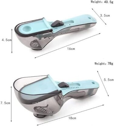 2-piece adjustable measuring cup and spoon set, kitchen tool, plastic scoop, measuring cup with magnetic closure for dry and liquid ingredients