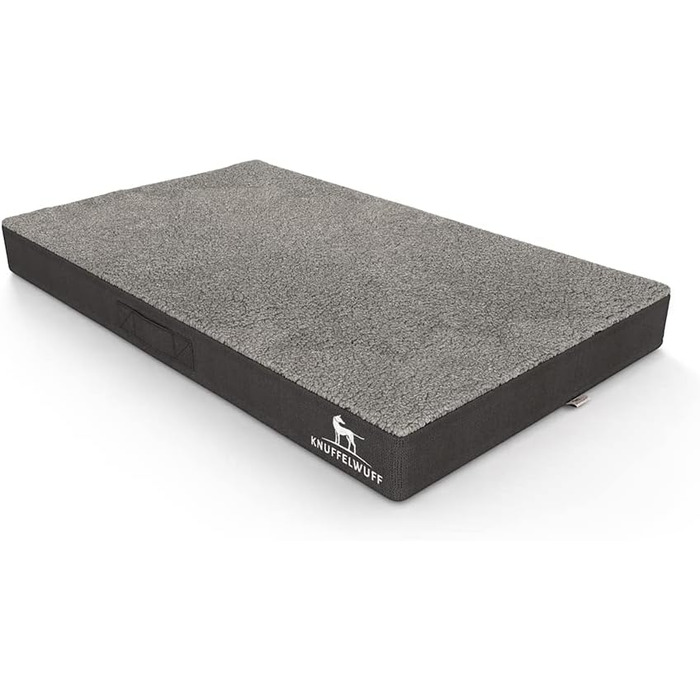 Ортопедичний килимок для собак Knuffelwuff Ellenie з тедді та велюру, 79 x 60 см, сірий - неслизьке дно, легко мити, для великих, середніх та маленьких собак, розмір L 79 x 60 x 10 см