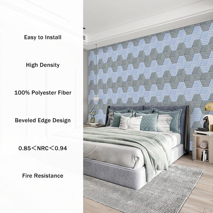 Акустичні гексагональні панелі SHJADE самоклеючі, шумоізоляційні стінові плитки (білі), 12 шт, 35.6 x 30.5 x 0.4 см