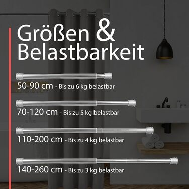 Штанга для душу/завіси без свердління, регульована (115-200 см, срібна)