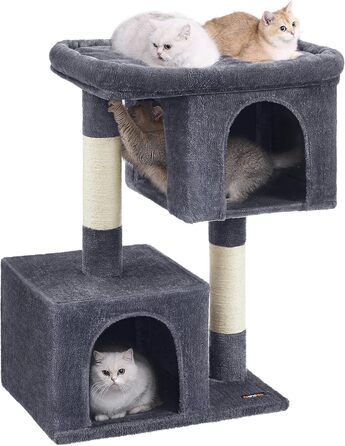 Feandrea Cat Tree, 84 cm Cat Tree, L, Cat House for Large Cats up to 7 kg, Large Platform, 2 Cat Caves, Sisal Posts, PCT61W (XL (68 x 48 x 101 cm), Smoke Gray)