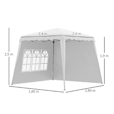 Outsunny Folding Gazebo 2.4 x 2.4m Gazebo with Adjustable Side Walls Party Tent with UV Protection, Folding Tent with Carry Bag for Garden, Balcony, Oxford, Steel, White | Aosom