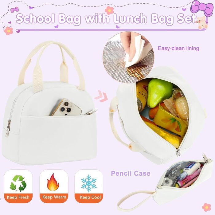 Шкільний рюкзак для підлітків, дівчаток, 3-в-1: рюкзак, ланчбокс, пенал, бежевий (15.6