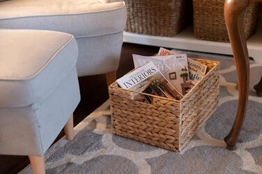 Water Hyacinth Woven Storage Basket - Seagrass Rectangular - Set of 2 (3 Pieces L (14.5in x 11in x 7.8in))