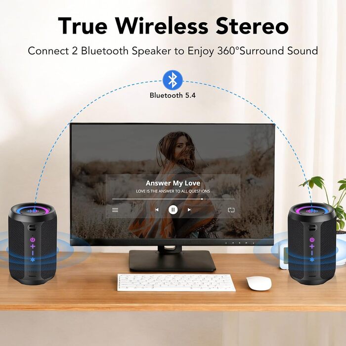 Bluetooth колонка 15W, портативна, водонепроникна IPX7, з TWS стерео, 12 год автономії, чорна – для спорту, вечірок, подорожей