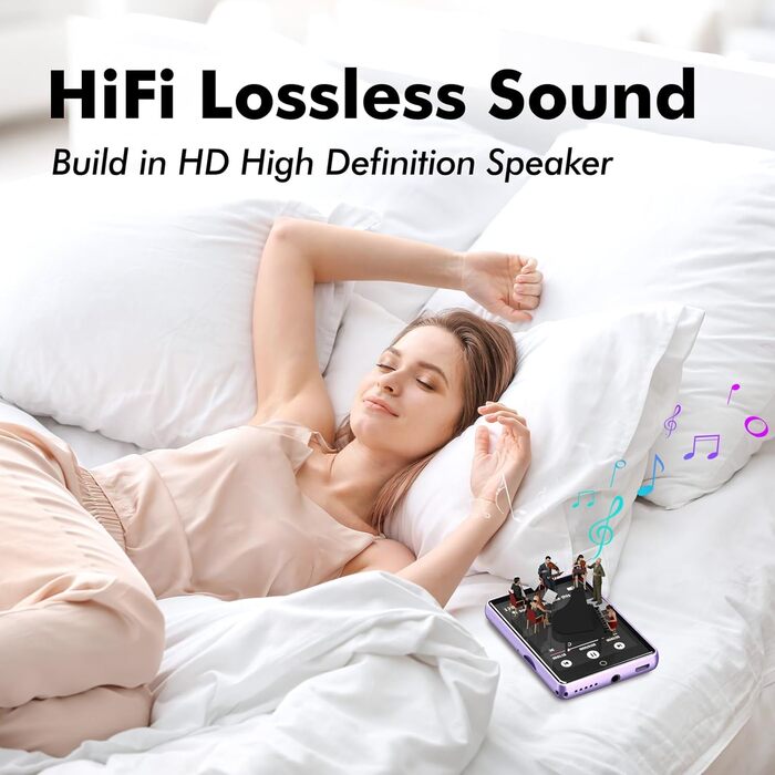 MP3 плеєр дитячий 64GB Bluetooth 5.3 з радіо, радіоприймач, MP4 плеєр, дитячий музичний плеєр з touch screen, розширюється до 128GB, фіолетовий