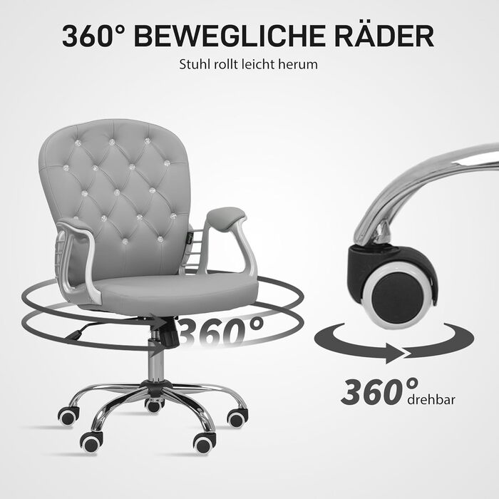 Крісло Vinsetto для офісу та дому: регульоване, обшите штучною шкірою, до 120 кг, сірого кольору