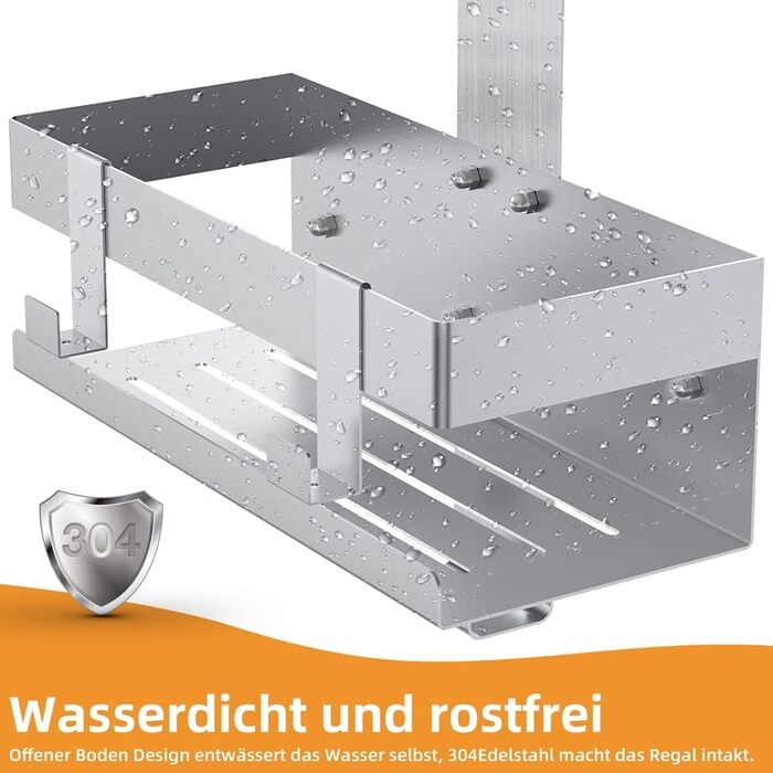 Полка для душу Melko з нержавіючої сталі без свердління, дзеркальний захист, кріплення для шампуню з гачками, підходить для душової кабіни з безрамковою скляною дверцями, антикорозійна, тримач для бритви та рушників