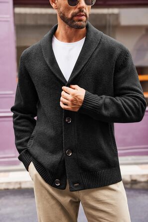 Чоловіча в'язана жилетка Runcati з коміром-шарфом, стильна, на ґудзиках, зимова, з рельєфним в'язанням, груба в'язка (M, Чорний)