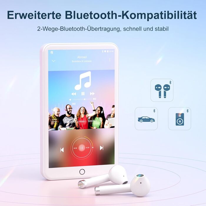 MP3-плеєр MECHEN на Android 9.0 з Wi-Fi та Bluetooth, 4-дюймовий сенсорний екран, підтримка Spotify, Amazon Music, Audible, радіо, білий колір — ідеальний для спорту, подорожей та дітей