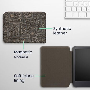 Чохол-книжка kwmobile для Kobo Clara 2E / Tolino Shine 4 - з єгипетськими ієрогліфами, золотий/чорний