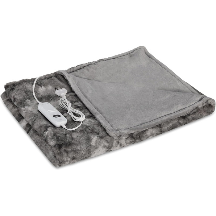 Електрична ковдра Navaris XXL з підігрівом 180x130 см, 3 режими, автовимкнення, пральна, штучне хутро, темно-сірий