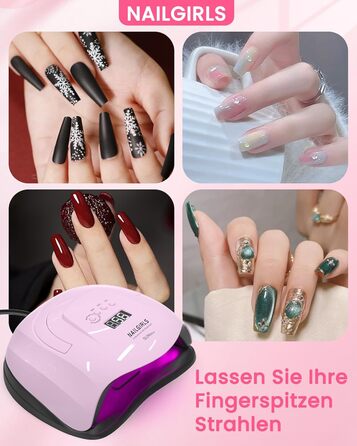 LED UV лампа для нігтів NAILGIRLS 150W з таймером, датчиком, LCD дисплеєм та знімною магнітною платформою. Підходить для гель-лаку, нігтів рук та ніг (Рожевий 268W)