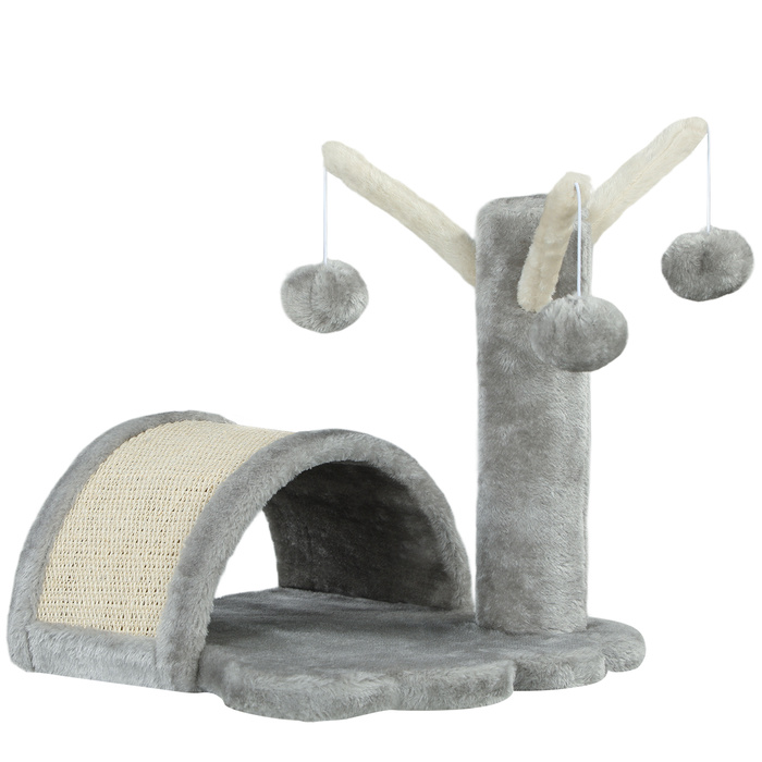 PawHut Stable Cat Scratching Post, Small Climbing Tree with Scratching Post, 38 x 38 x 40 cm, Light Grey, Ideal for Indoor Cats