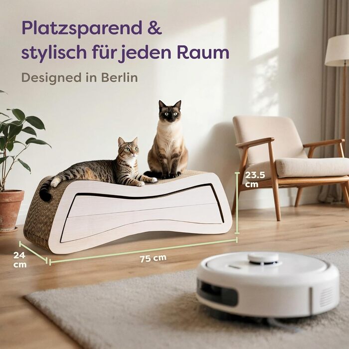 Кігтеточка для котів 3 в 1 XXL, 75 см – Міцний картон для догляду за кігтями, до 2 років використання, економія місця, захист меблів (Mountain), білий