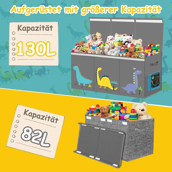 Велика складна коробка для зберігання іграшок VERONLY з кришкою та ручками, 127 л, сіра, для дитячої кімнати та спальні