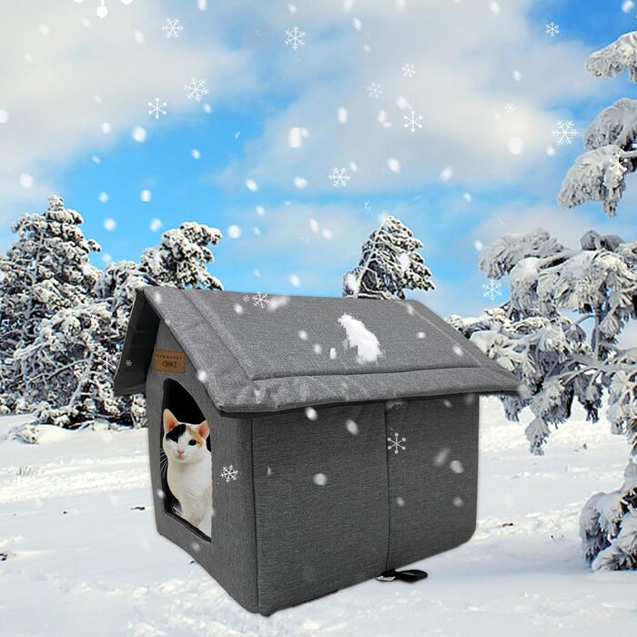 Vinnypet Outdoor Cat House - Winterproof, Waterproof, Warm Pet Shelter with Plush Cushion - Dog House, Stray Animal Shelter - 40x35x40cm Grey