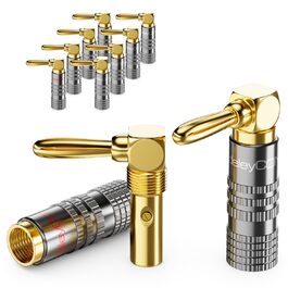 Набір кутових позолочених роз'ємів-бананів 90° для акустичних кабелів (10 шт), гвинтові, для Hi-Fi та домашнього кінотеатру, 0.75-4.5 мм, deleyCON