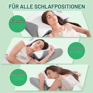 Ергономічна подушка для шиї та голови 2 в 1 з ефектом пам'яті Memory Foam, сіра (60x40x12/14 см)