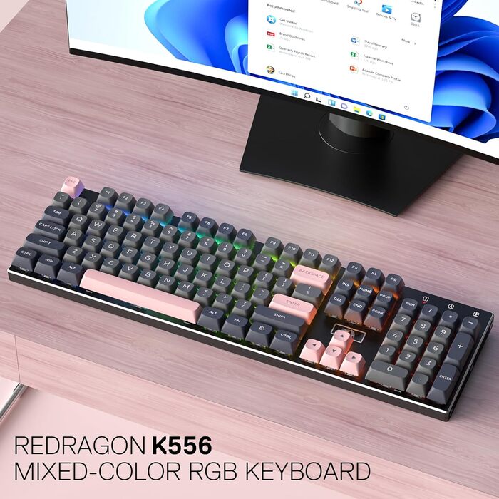 Redragon K660 (K556 TKL) RGB-ігрова клавіатура з провідним підключенням, механічна клавіатура TKL 80% з 87 клавішами та алюмінієвою основою, покращений Hot-Swap тихий лінійний червоний перемикач (104 клавіші з провідним підключенням, перемикачі Dragon Cha