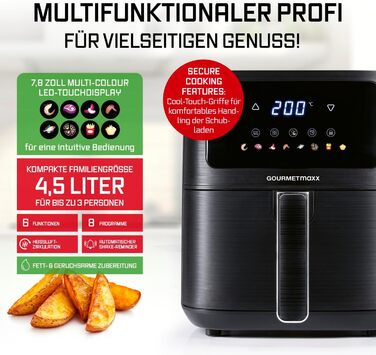 Фритюрниця повітряна Gourmetmaxx AirGenius 9 л з 2 відсіками | 8 програм | Сенсорний дисплей | Для 8 осіб