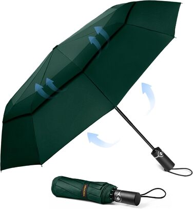 TECKNET Штормовий парасолька: великий, автоматичний, з 10 ребрами, 104 см, стійкий до вітру, компактний, для чоловіків та жінок (зелений)