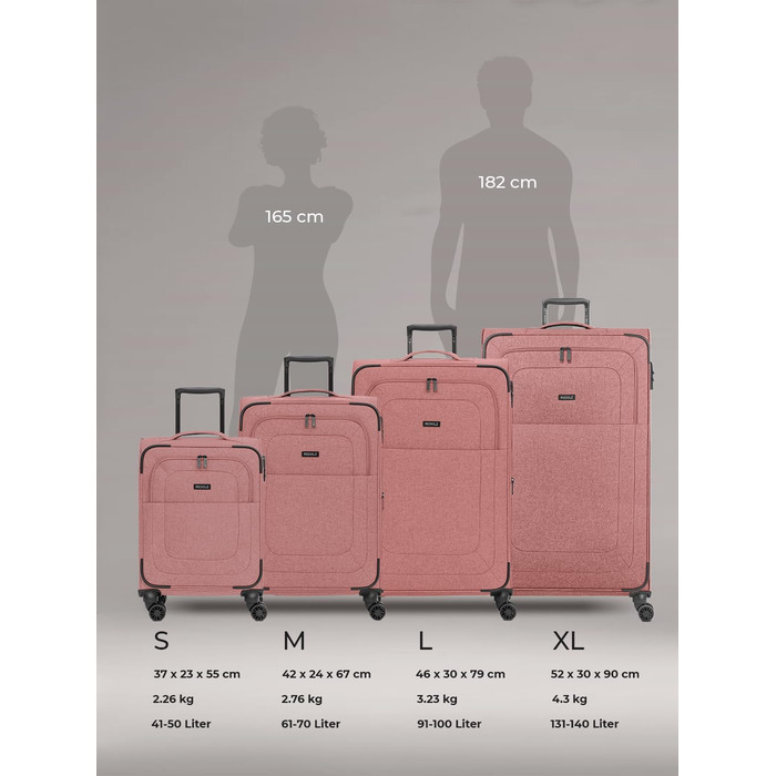 Набір валіз REDOLZ 3 шт. для жінок та чоловіків | Легкі та міцні дорожні валізи з розширенням, Softcase, 4 колеса, TSA-замок | Розширювані валізи (Essentials 12) Rose