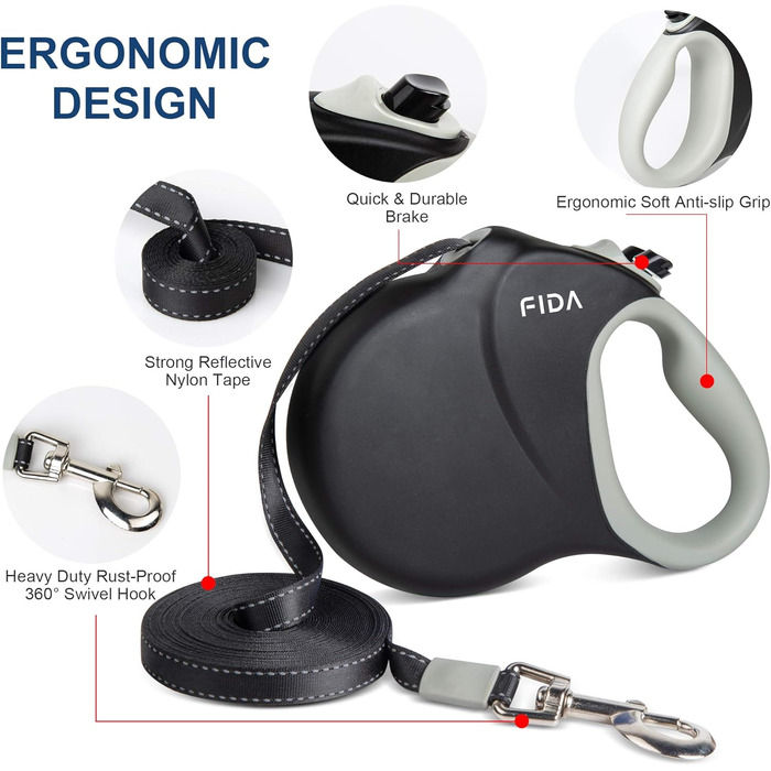 Рулетка для собак Fida, 4.8 м, до 11.8 кг, 360°, кавовий/коричневий