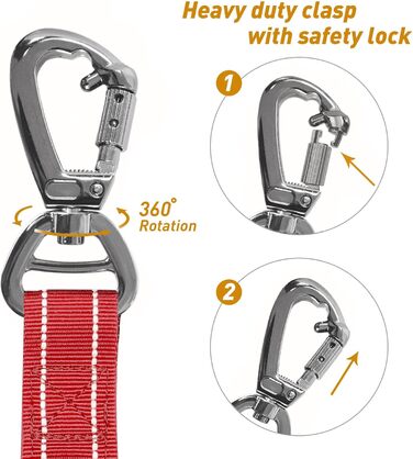 Тактична повідок для собак AUBELL, міцна, світловідбиваюча, без натягу, банджі-повідок для середніх та великих собак, з м'якою ручкою, авто-ремнем безпеки, обертання на 360°, зелена (M-L, червона)