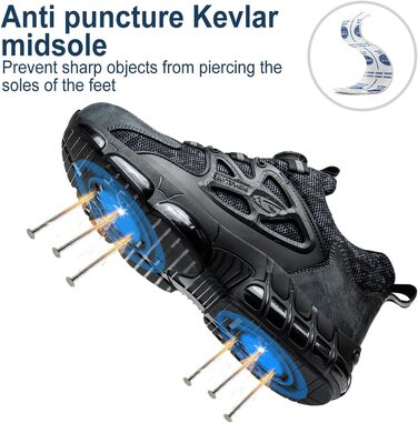Робочі черевики безпеки для чоловіків та жінок. Спортивні, легкі, антипрокольні, антиударні. Розміри 38-41 EU, колір чорний