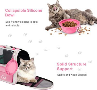 Рюкзак для тварин з сіткою, складаний рюкзак для кота/собаки з мискою для подорожей, водонепроникний оксфорд, об'єм до 15 кг (Рожевий)