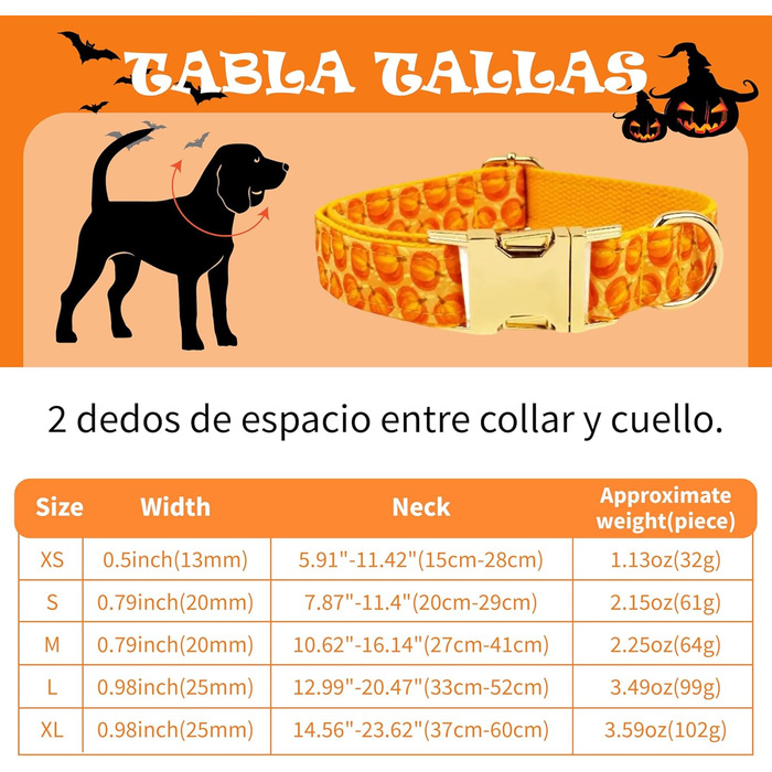 Нашийник для собак з металевою застібкою, двосторонній нашийник з іменем та номером телефону, регульовані розміри для маленьких собак, M та L (на Хелловін)