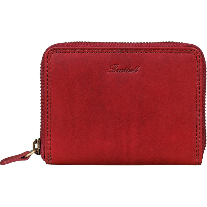Benthill Wallet Women's Small Genuine Leather | Wallet with RFID Protection | Flat Slim Card Holder with Zipper & 6 Card Slots, Color: Red