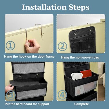 Організатор для дверей, підвісний, з 5 кишенями, з гачками, для ванної кімнати, шафи, кемпінгу, 150x36.5x14 см (Чорний)