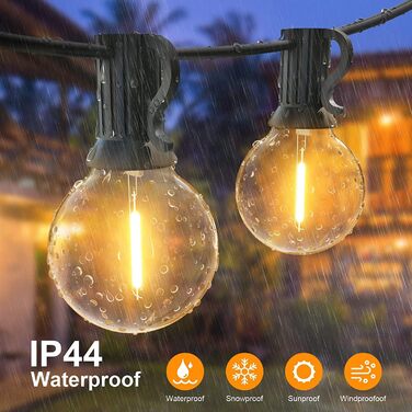 Ланцюжок гірлянд з лампочками 30м, 50+2 LED, IP45, тепле світло для саду, тераси, святкування