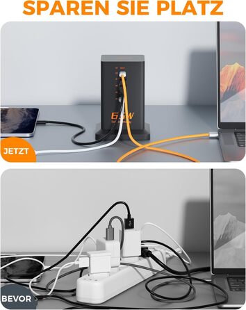 Зарядний пристрій TESSAN 6 в 1 з 6 портами USB, 65W, з кабелем 2м, для телефонів, планшетів та іншого, білий/чорний