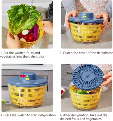 Automatic Salad Spinner, USB Wireless 4000ml Salad Spinner Dehydrator for Fruits and Vegetables, Salad Bowl for Serving, Quickly Drains Kitchen Helper in Trendy Color, Long Standby Time (Blue)