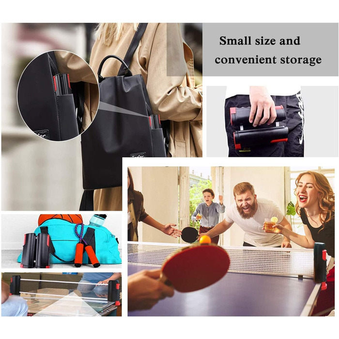 Мережа для настільного тенісу, висувна, 190 см (макс), портативна, замінна, для столу, офісу, їдальні (чорний, червоний)