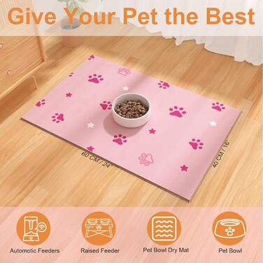 Килимок під миску для собак BLESWIN 30x50 см, вбираючий, нековзний, для цуценят, рожевий зі зірками