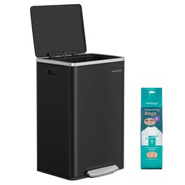 Відро для сміття SONGMICS 50 л, нержавіюча сталь, знімний внутрішній відро, Softclose, LTB595E01 (чорний)