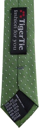 Краватка шовкова TigerTie вузька, зелено-срібляста в горошок | Дизайнерська краватка