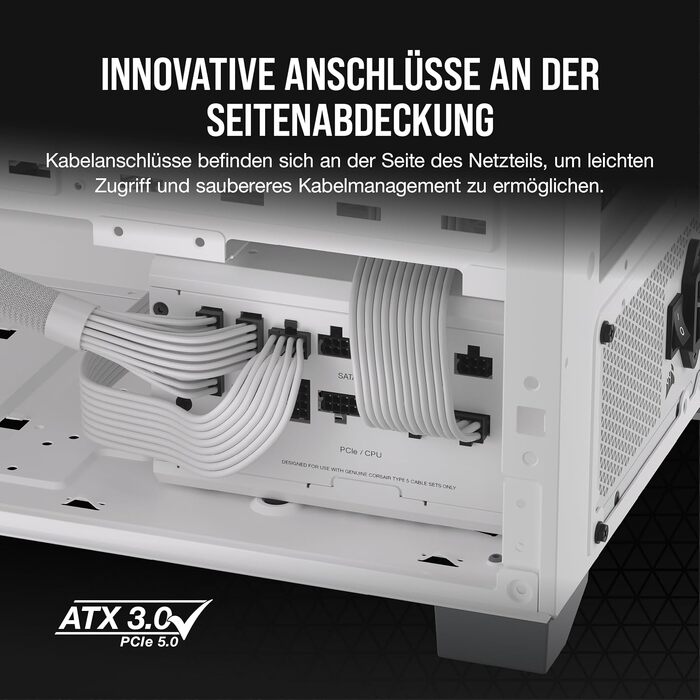 Блок живлення Corsair RM1000x Shift 850W White, повністю модульний, ATX 3.1 & PCIe 5.1, 80 Plus Gold, з бічним інтерфейсом та Zero RPM