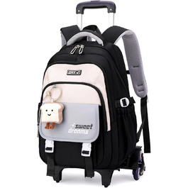 Шкільний рюкзак-тележка для дівчаток-підлітків, рюкзак для школи на колесах, знімний тролей, шкільний ранець для початкової та середньої школи, сумка для подорожей з 6 колесами, 36L - Зелений (Чорний)