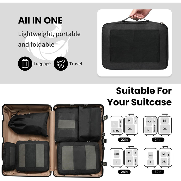 Набір кубиків-органайзерів для подорожей Prezon (6 шт., чорний)