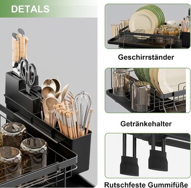Підставка для посуду ROTTOGOON 2-рівнева з нержавіючої сталі, чорна, для кухонної стільниці