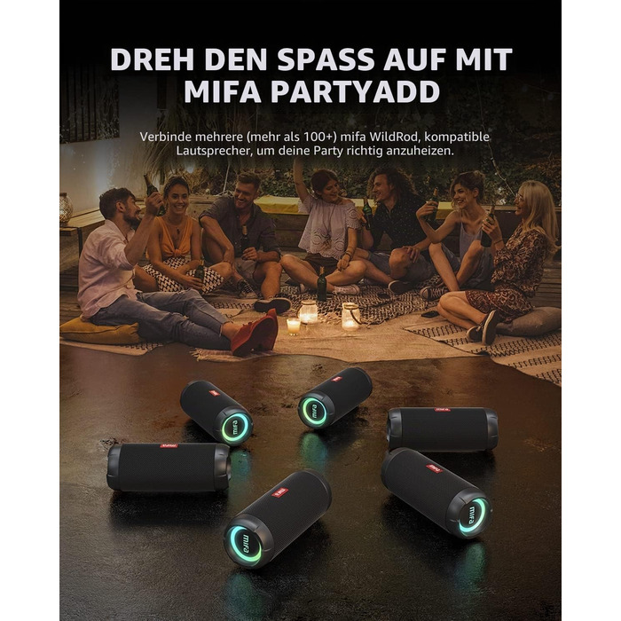 MIFA WildRod Bluetooth колонка 30W, IP67, RGB підсвітка, USB-C, чорна