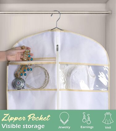 Чохол для вечірньої сукні MISSLO, 177см, дихаючий, з кишенями, для подорожей, білий. Підходить для весільних та довгих суконь, костюмів.